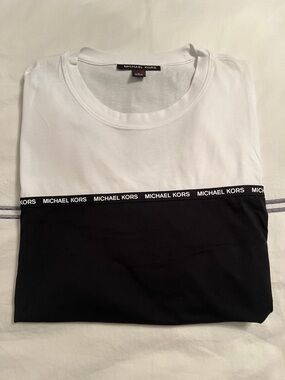Michael Kors White and Black Colorblock Crewneck Tee